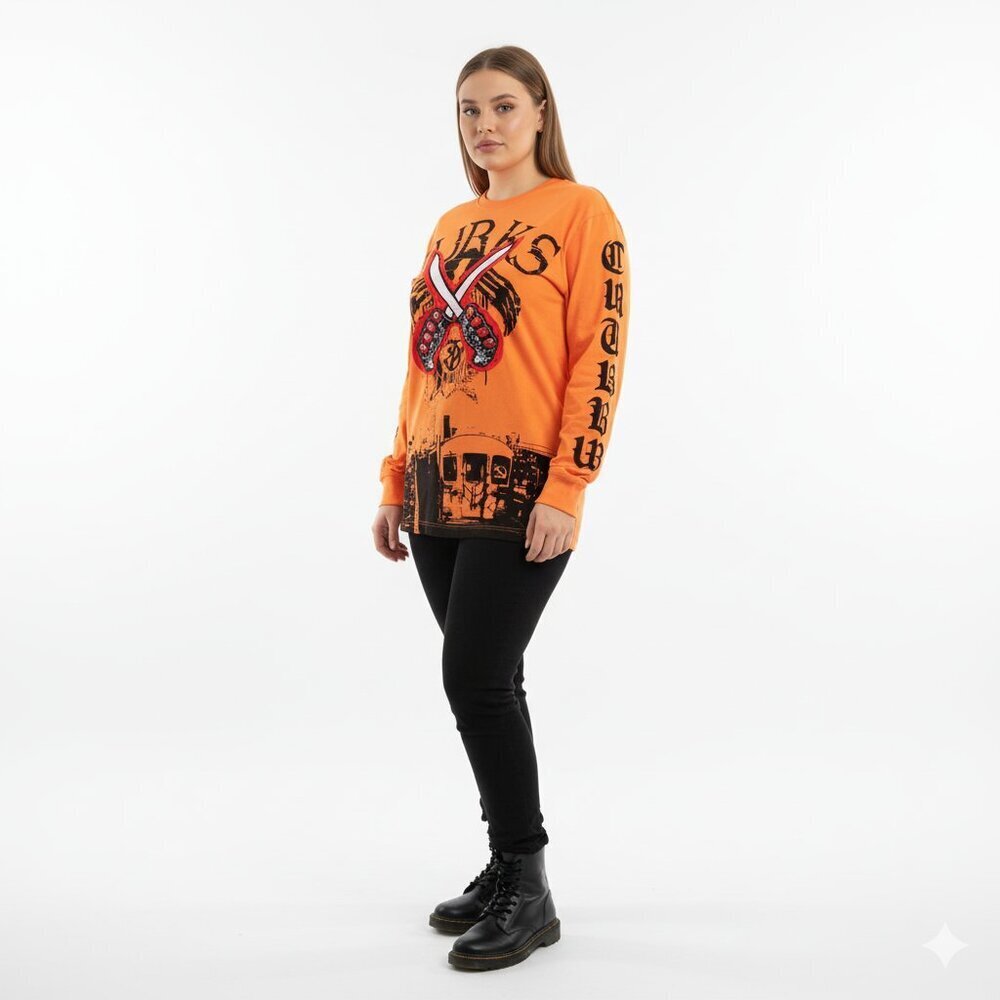 Blac Label Outlaw Loyalty Turks Studs Long Sleeve‎ Shirt Orange Black Women XL